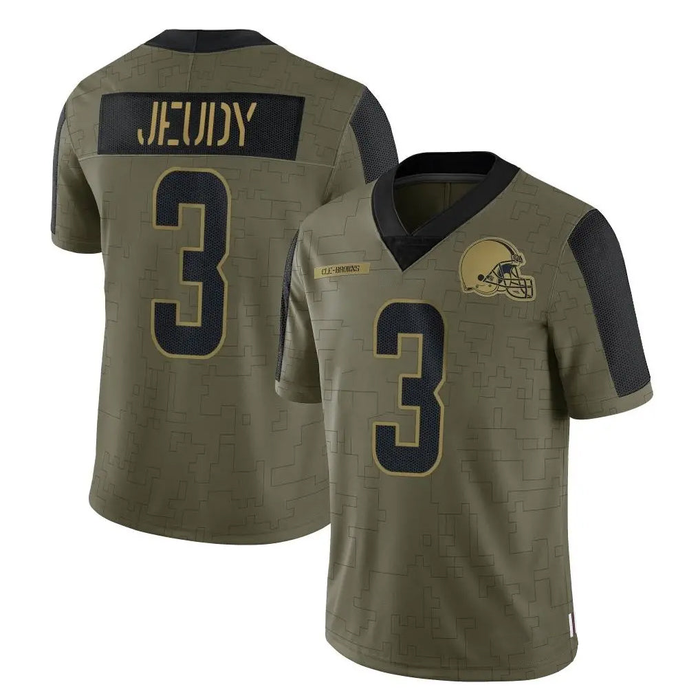 C.Browns #3 Jerry Jeudy Player Olive Salute to Service Limited Home Game Jdoa Stitched Jerseys