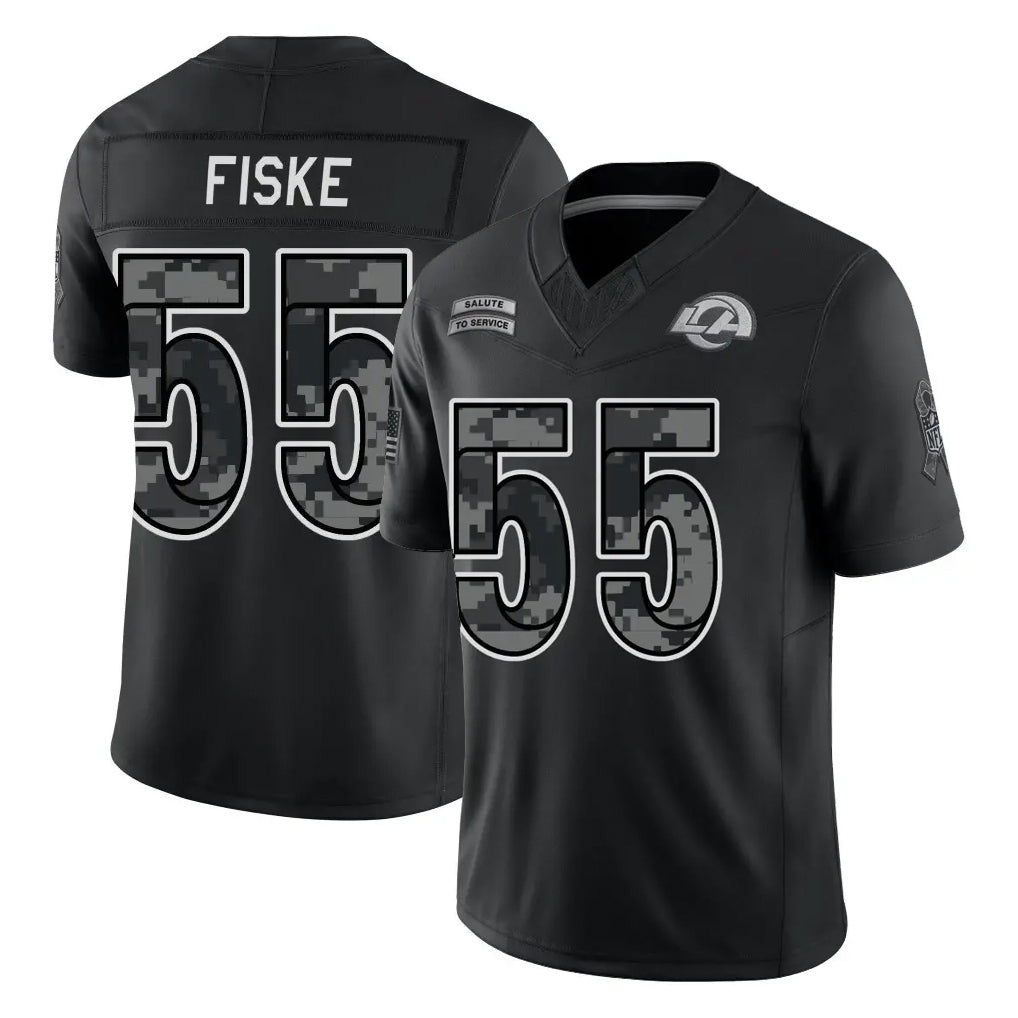 LA.Rams #55 Braden Fiske Player Black Limited 2026 Salute to Service Home Game Jdoa Stitched Jerseys