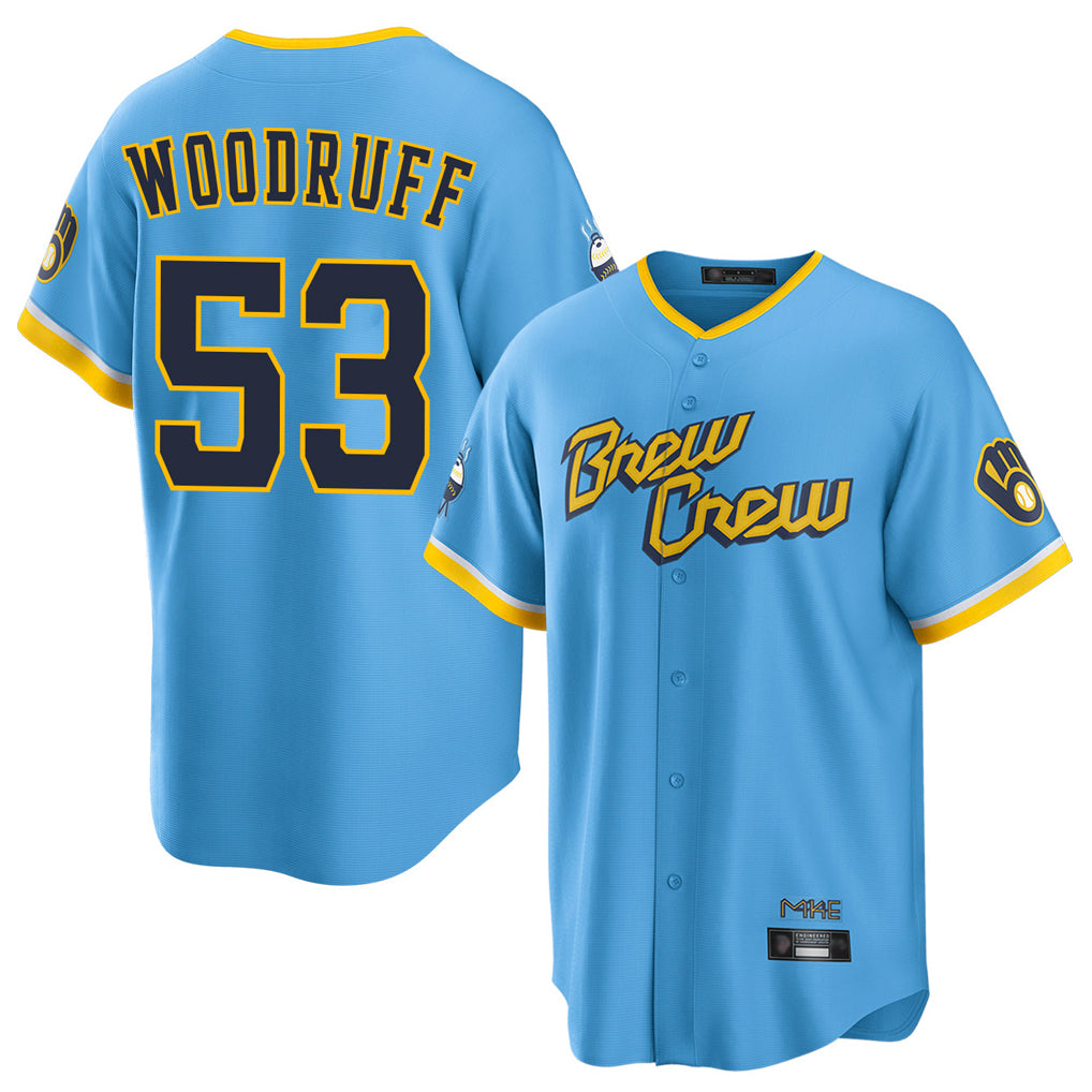 M.Brewers #53 Brandon Woodruff Player Light Blue City Connect Home Game Jdoa Stitched Jerseys