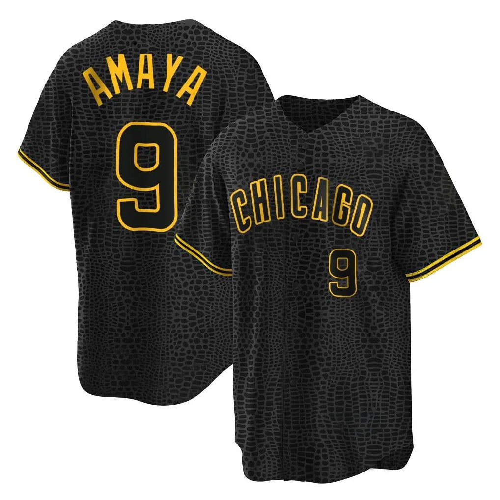 C.Cubs #9 Miguel Amaya Player Black Snake Skin City Game Jdoa Stitched Jerseys