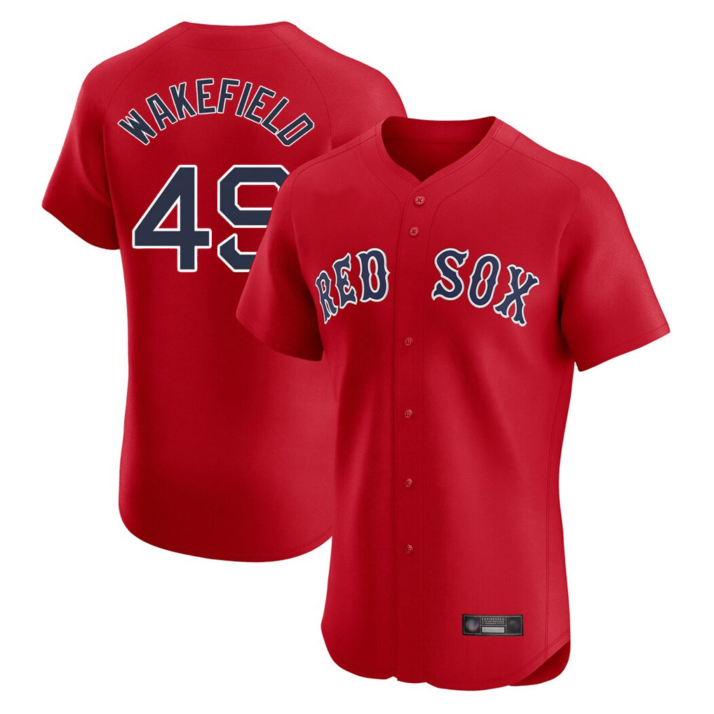 B.Red Sox #49 Tim Wakefield Player Red Limited Elite Home Game Jdoa Stitched Jerseys