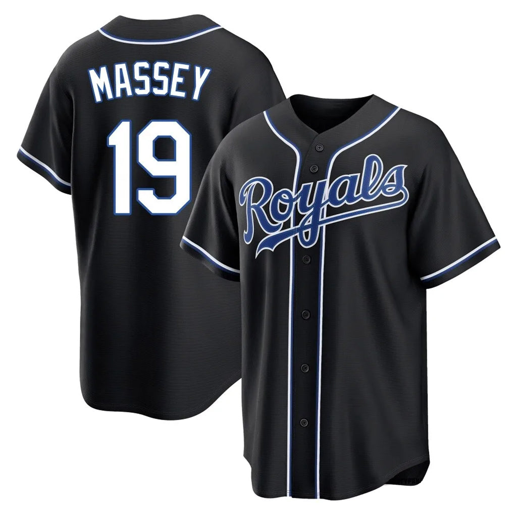 KC.Royals #19 Michael Massey Player Black Carbon Fashion Home Game Jdoa Stitched Jerseys