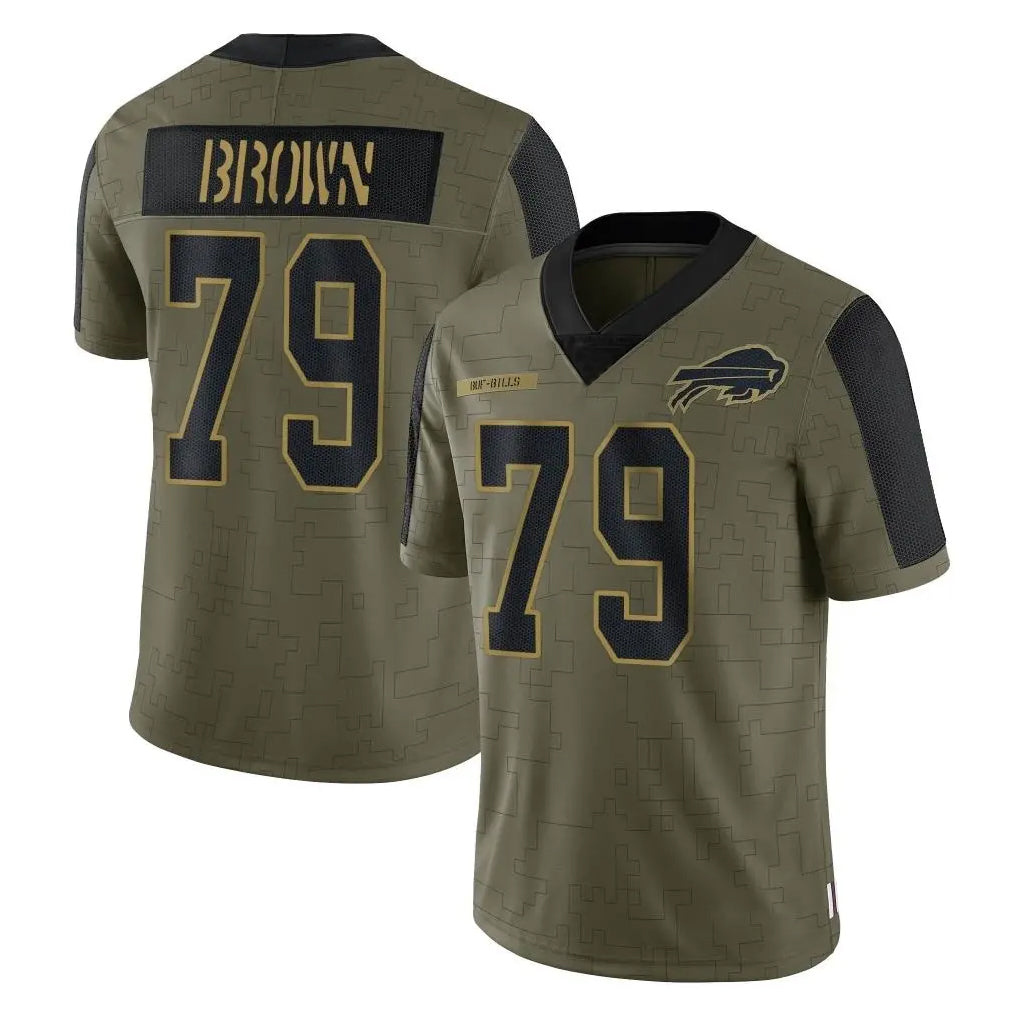 B.Bills #79 Spencer Brown Player Olive Salute To Service Game Jdoa Stitched Jerseys