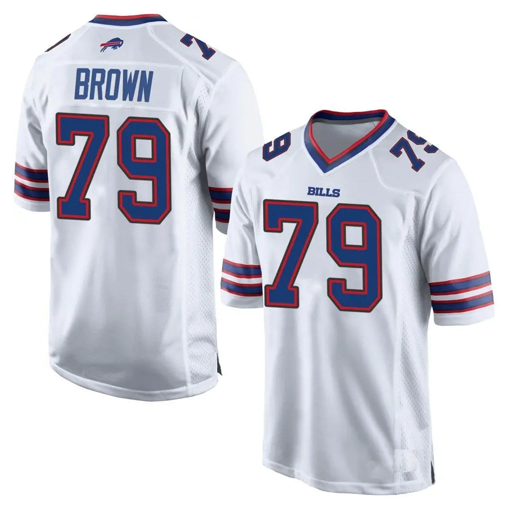 B.Bills #79 Spencer Brown Player White Home Game Jdoa Stitched Jerseys