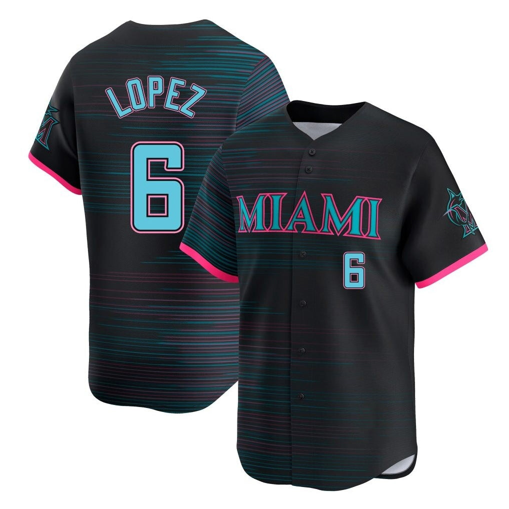M.Marlins #6 Otto Lopez Player Black City Connect Home Limited Jdoa Stitched Jerseys