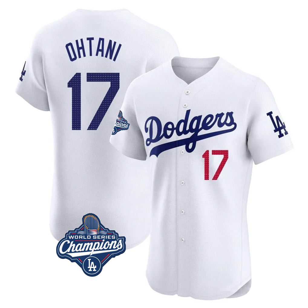 LA.Dodgers #17 Shohei Ohtani Player White World Series Meet Limited Elite Home Jdoa Stitched Jerseys