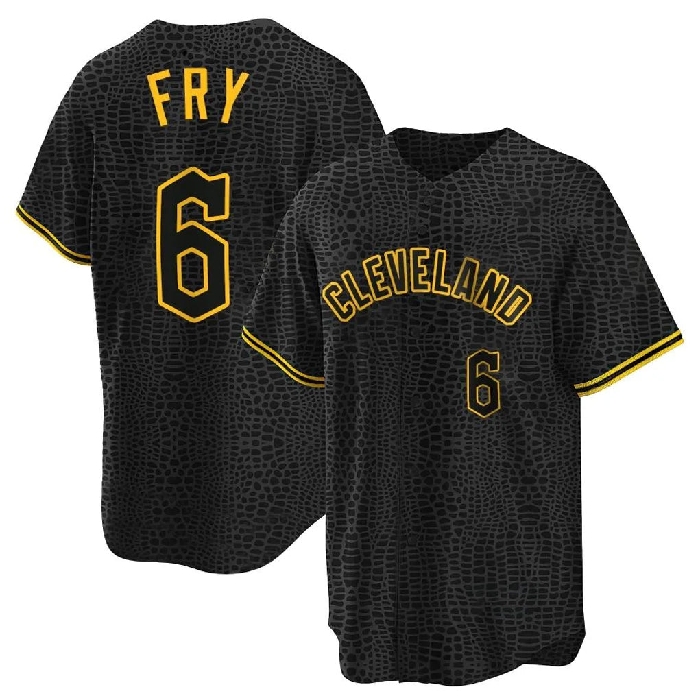 C.Guardians #6 David Fry Player Black Snake Skin City Home Game Jdoa Stitched Jerseys