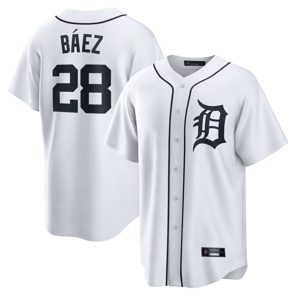 D.Tigers #28 Javier B¨¢ez Player White Home Game Jdoa Stitched Jerseys
