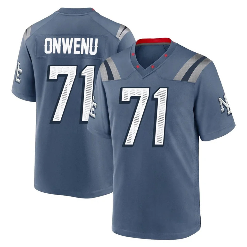 NE.Patriots #71 Mike Onwenu Player Blue Rivalries Collection Home Game Jdoa Stitched Jerseys