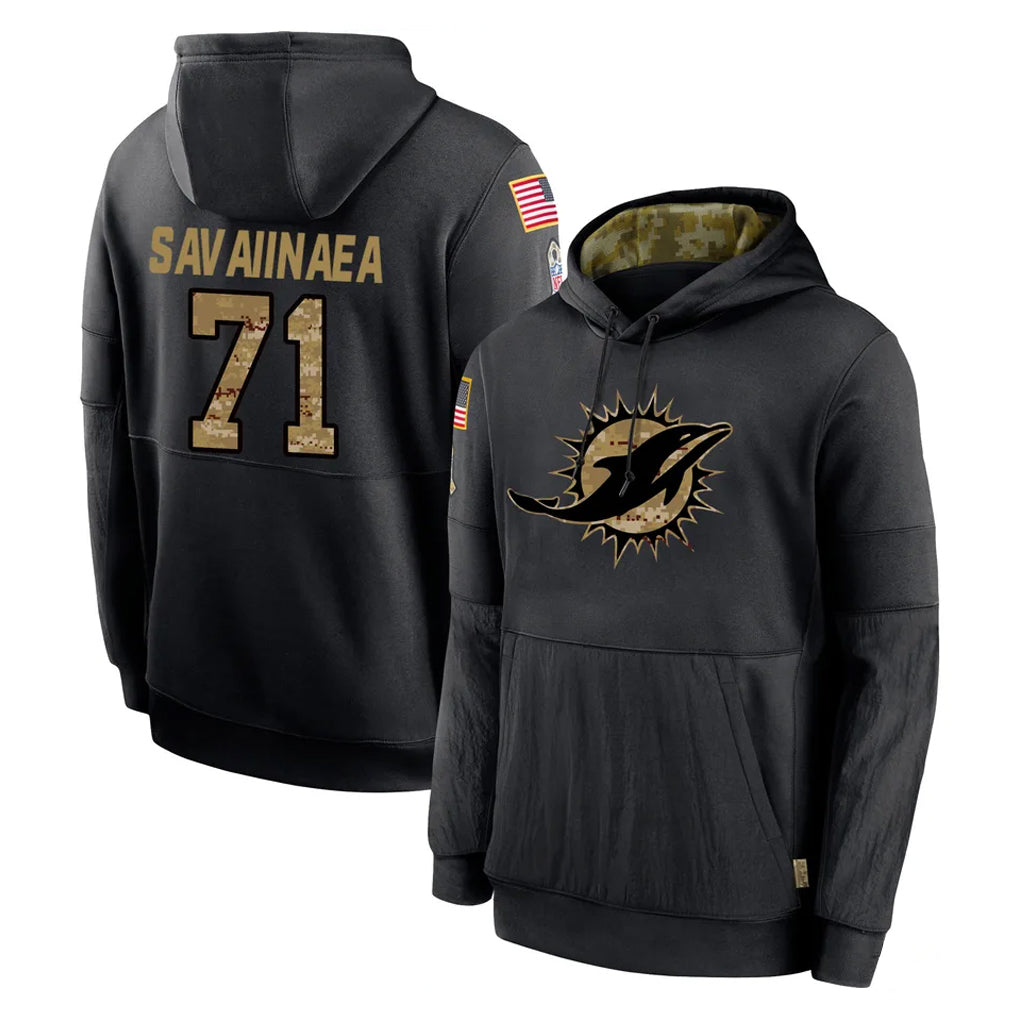 M.Dolphins #71 Jonah Savaiinaea Player Black Salute to Service Hoodies Limited Game Jdoa Stitched Jerseys