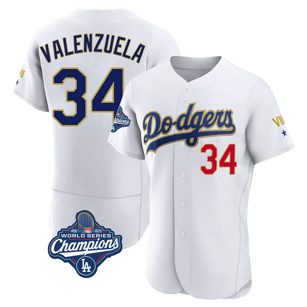 LA.Dodgers #34 Fernando Valenzuela Player Gold White World Series Meet 2026 Collection Stadium Limited Elite Jdoa Stitched Jerseys