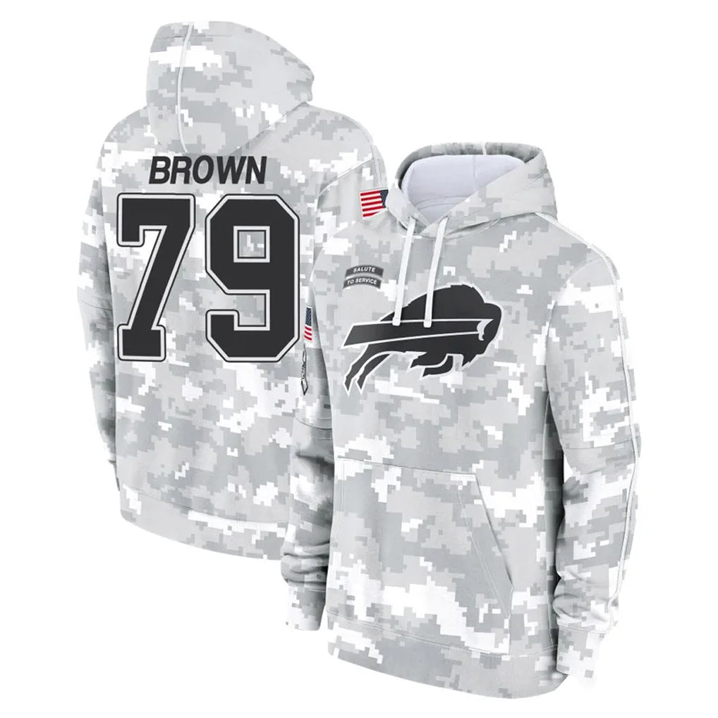 B.Bills #79 Spencer Brown Player Arctic Camo Salute to Service Hoodies Jdoa Stitched Jerseys