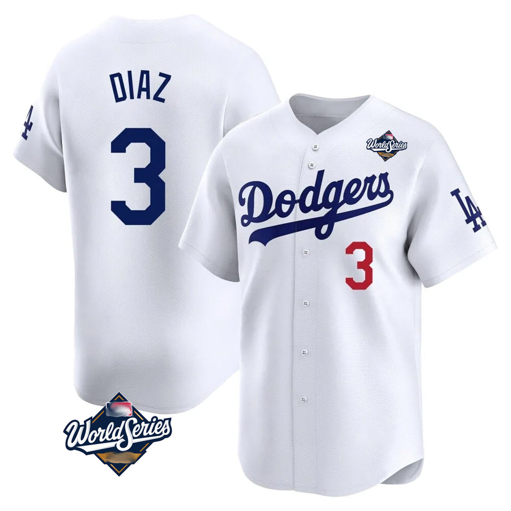 LA.Dodgers #3 Edwin D¨ªaz Player White World Series Limited Home Jdoa Stitched Jerseys