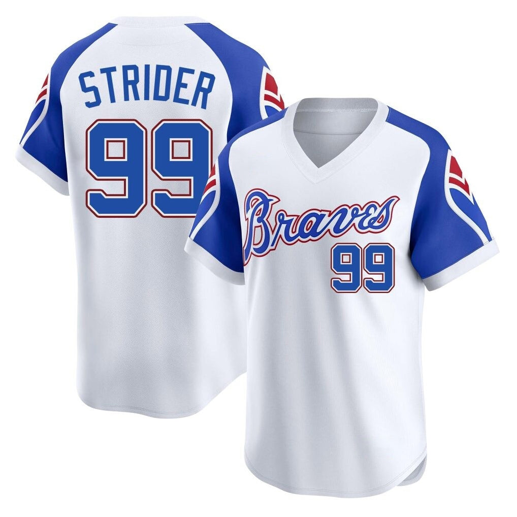 A.Braves #99 Spencer Strider Player White Throwback Cooperstown Collection T-shirt Game Jdoa Stitched Jerseys