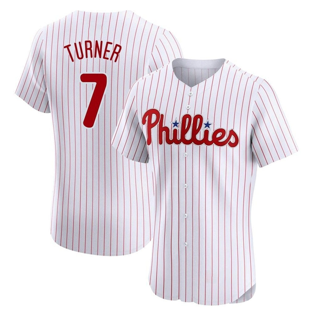 P.Phillies #7 Trea Turner Player White Pinstripe Phillies & Eagles Vapor Premier Limited Elite Jdoa Stitched Jerseys