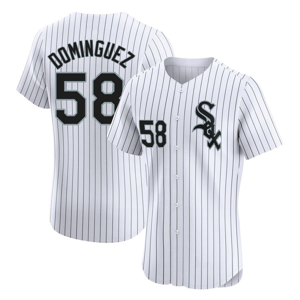 C.White Sox #58 Seranthony Dom¨ªnguez Player White Stripe Limited Elite Home Jdoa Stitched Jerseys