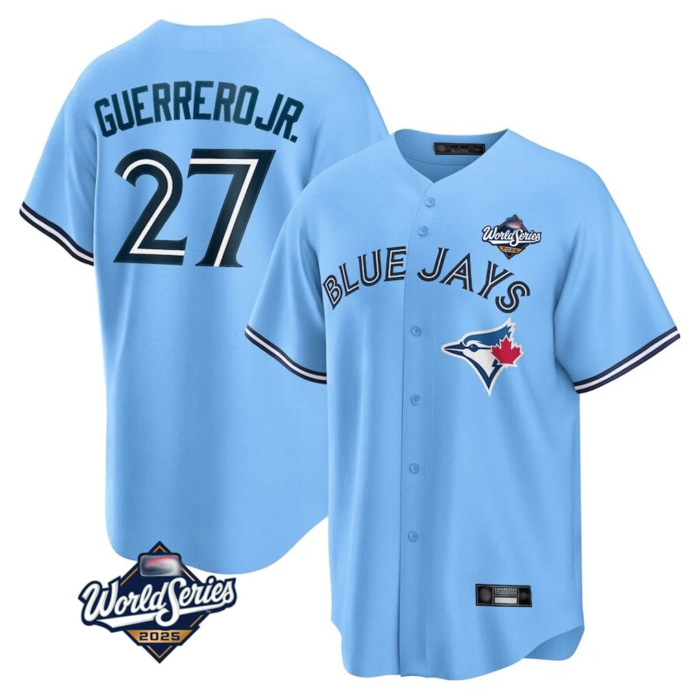 T.Blue Jays #27 Vladimir Guerrero Jr. Player Light Blue 2025 World Series Game Jdoa Stitched Jersey