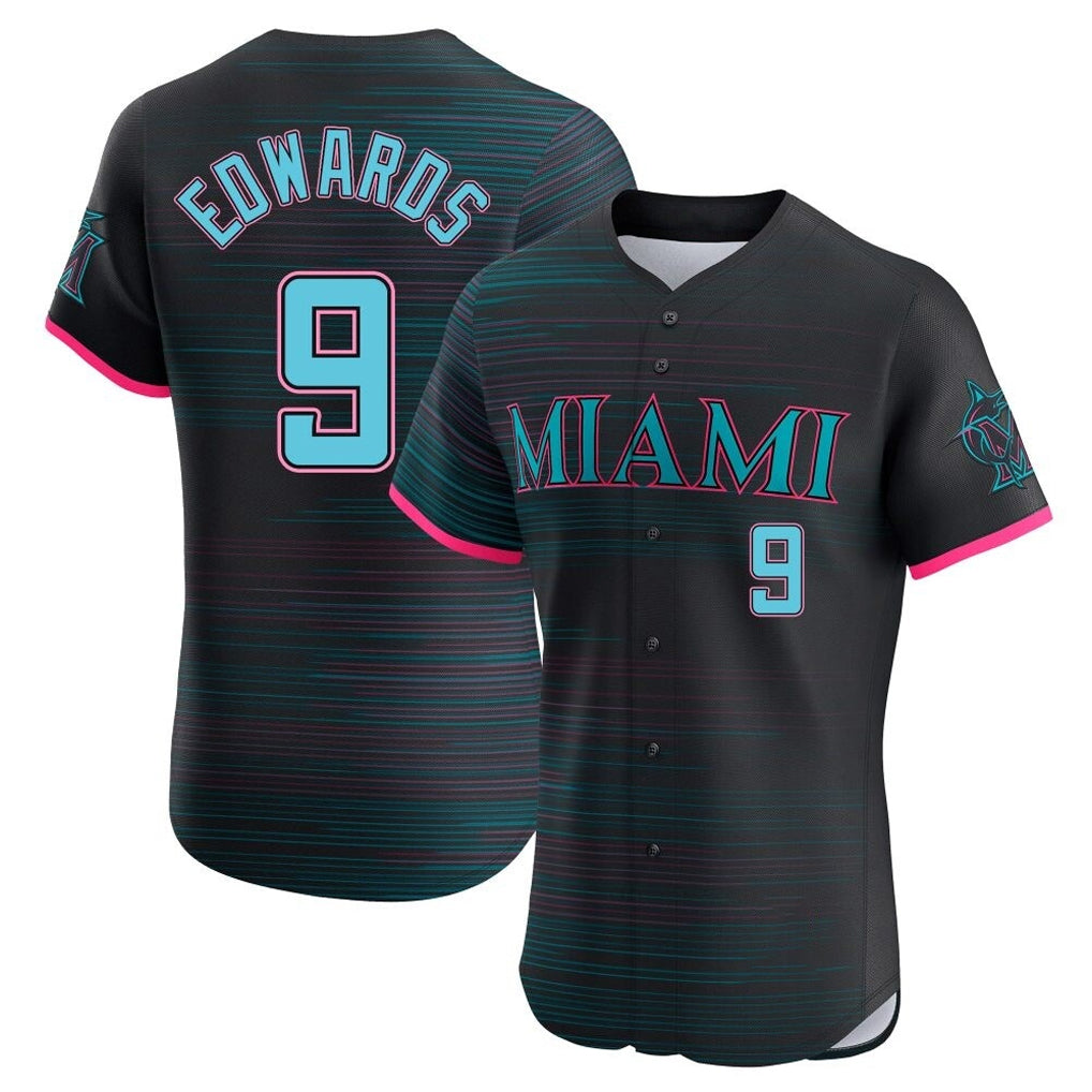 M.Marlins #9 Xavier Edwards Player Black City Connect Home Limited Elite Jdoa Stitched Jerseys