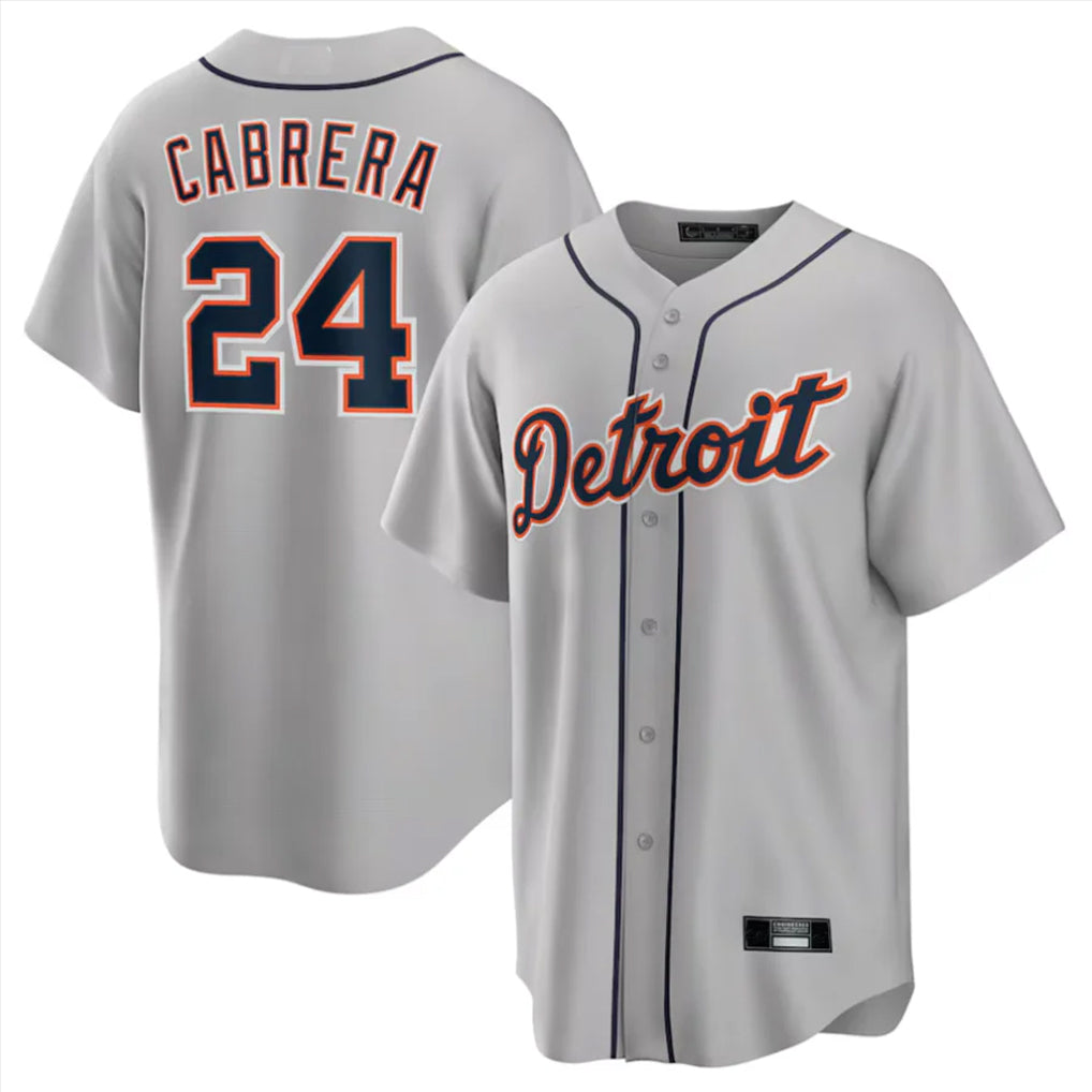 D.Tigers #24 Miguel Cabrera Player Gray Home Game Jdoa Stitched Jerseys