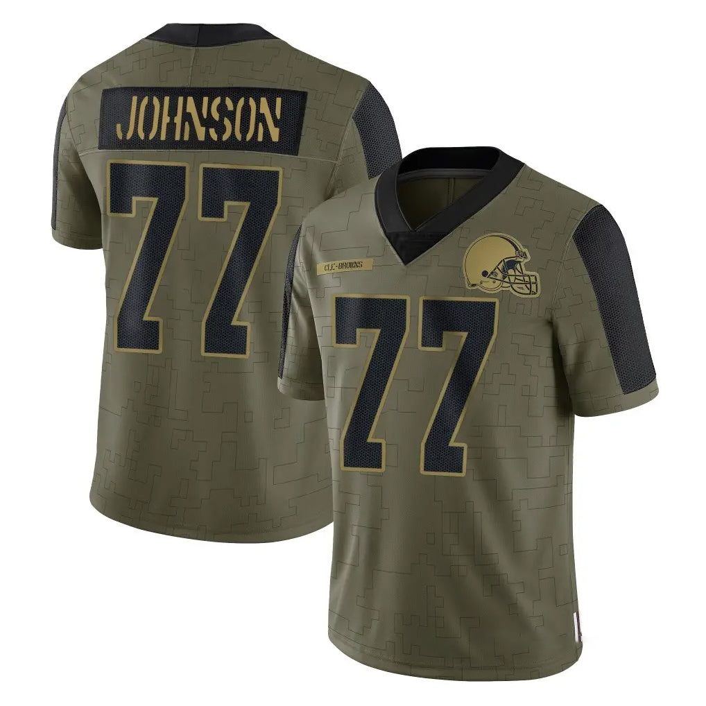 C.Browns #77 Zion Johnson Player Olive Salute to Service Limited Home Game Jdoa Stitched Jerseys