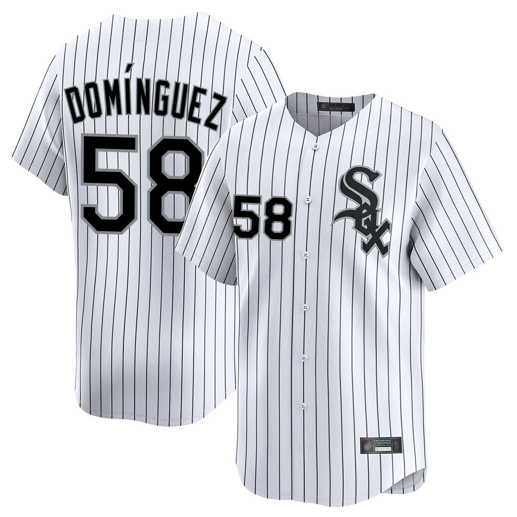 C.White Sox #58 Seranthony Dom¨ªnguez Player White Stripe Limited Home Jdoa Stitched Jerseys
