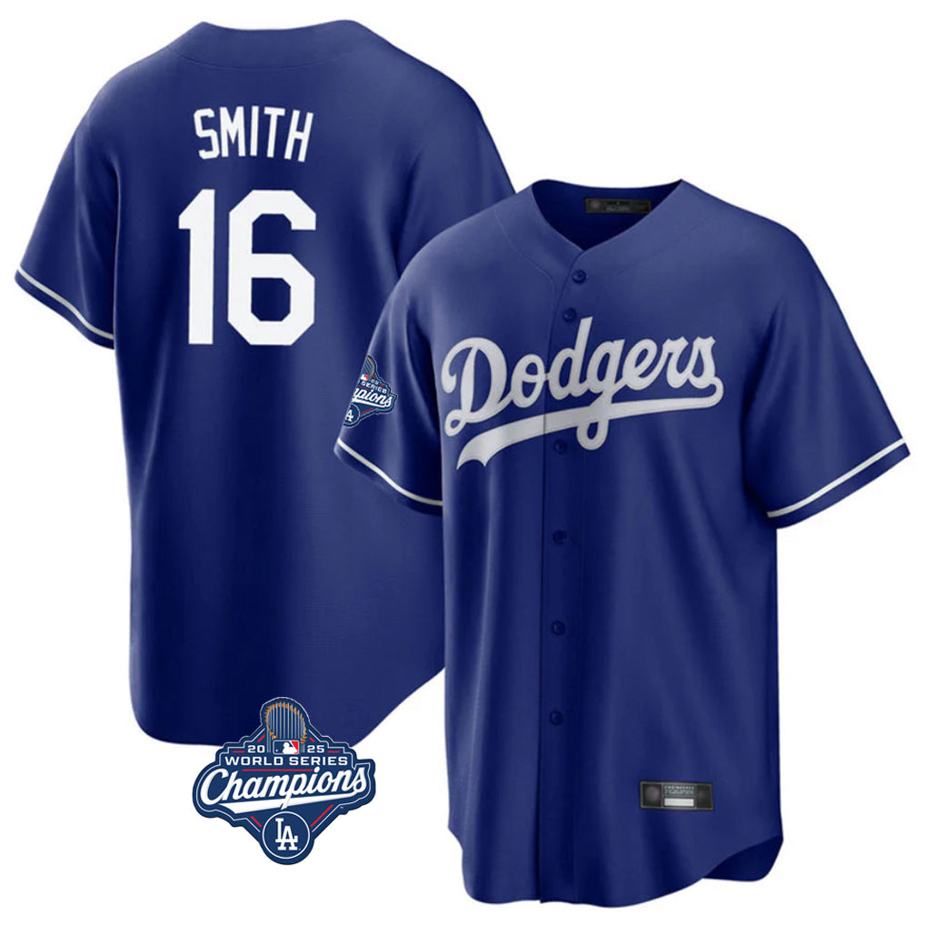 LA.Dodgers #16 Will Smith Player Royal World Series Meet Game Jdoa Stitched Jerseys