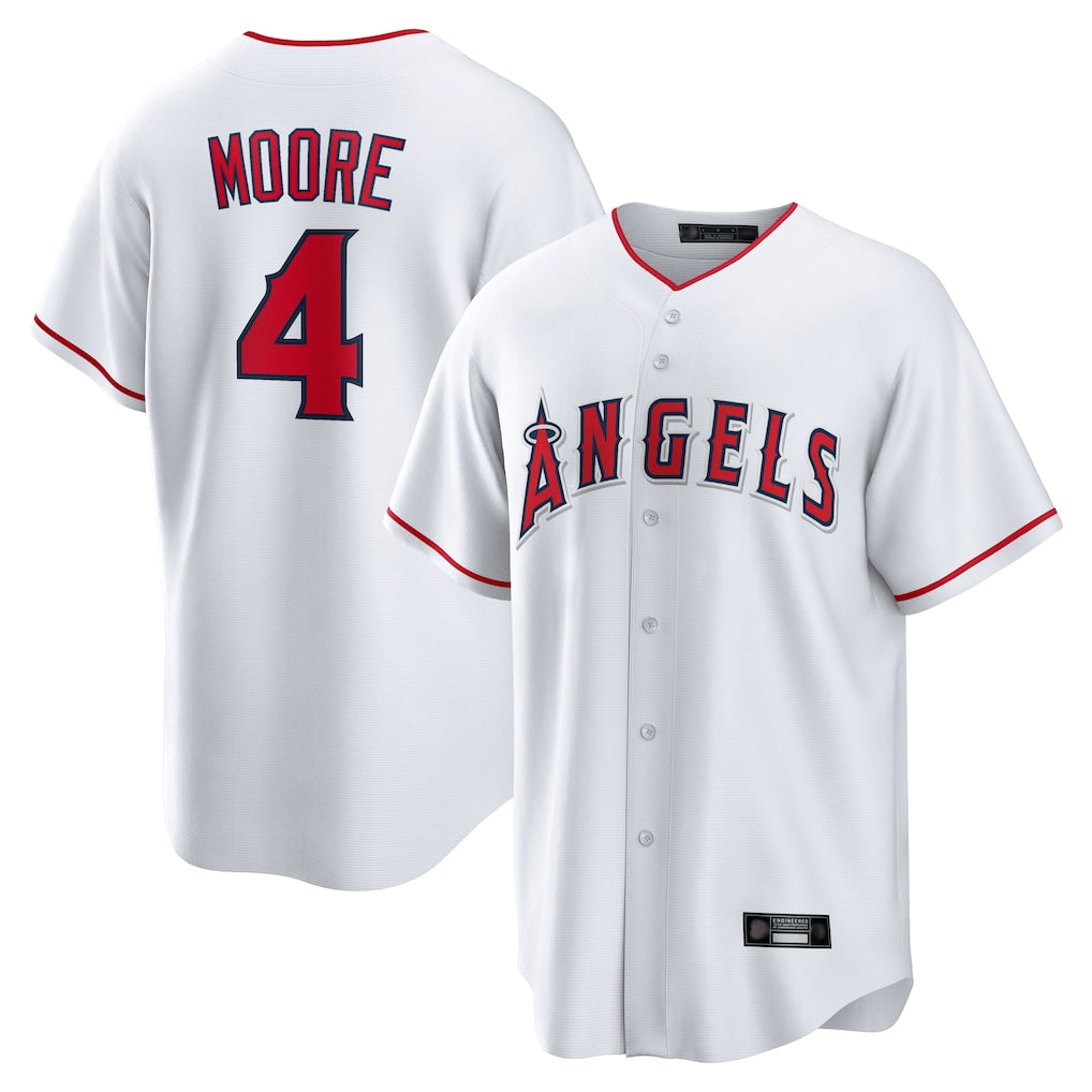 LA.Angels #4 Christian Moore Player White Home Game Jdoa Stitched Jerseys