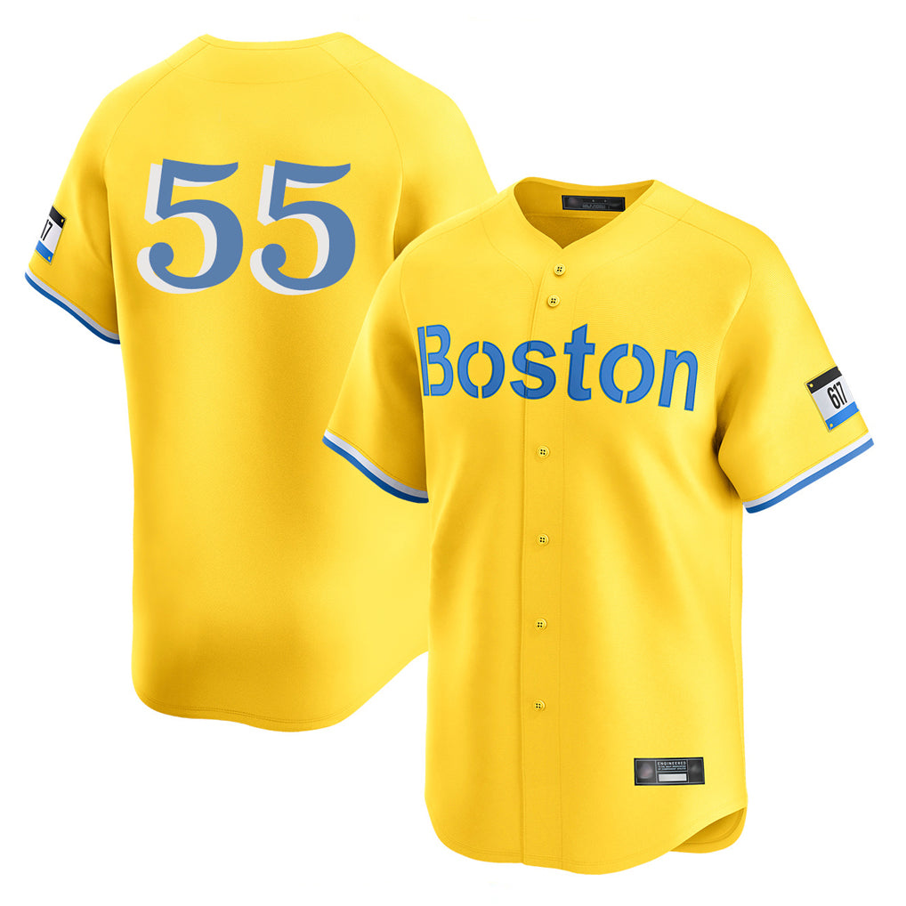 B.Red Sox #55 Ranger Su¨¢rez Player Yellow Limited Home Game Jdoa Stitched Jerseys