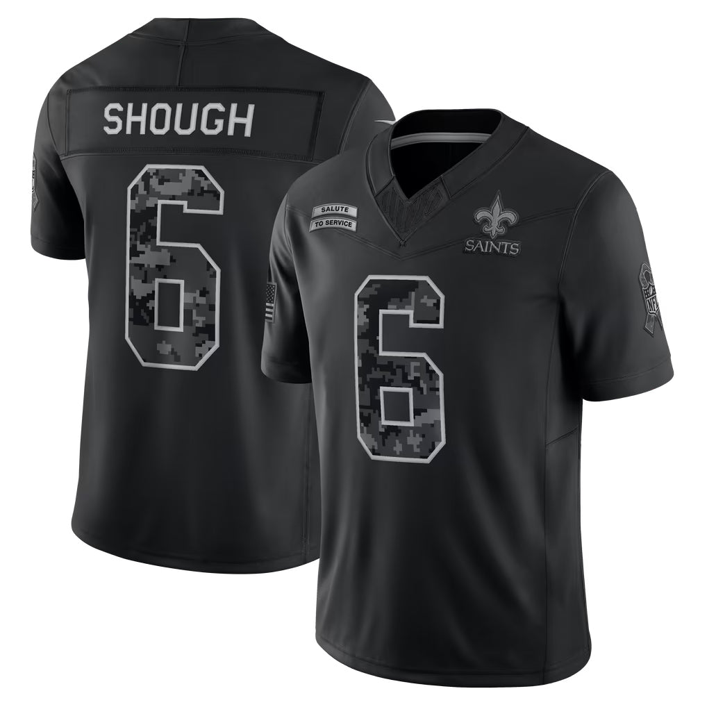 NO.Saints #6 Tyler Shough Player Black Limited 2026 Salute to Service Home Game Xdoa Stitched Jerseys