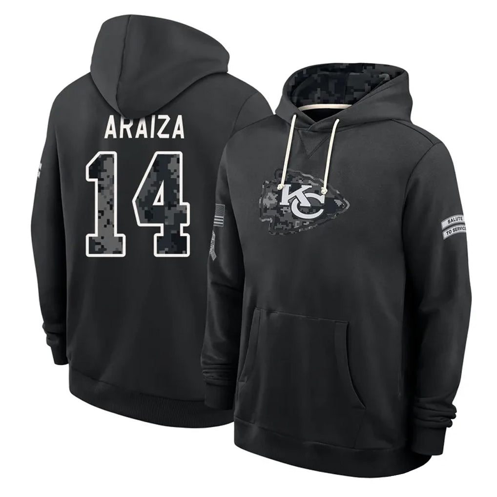 KC.Chiefs #14 Matt Araiza Player 2026 Black Logo Pullover Hoodies Limited Game Stitched Jerseys
