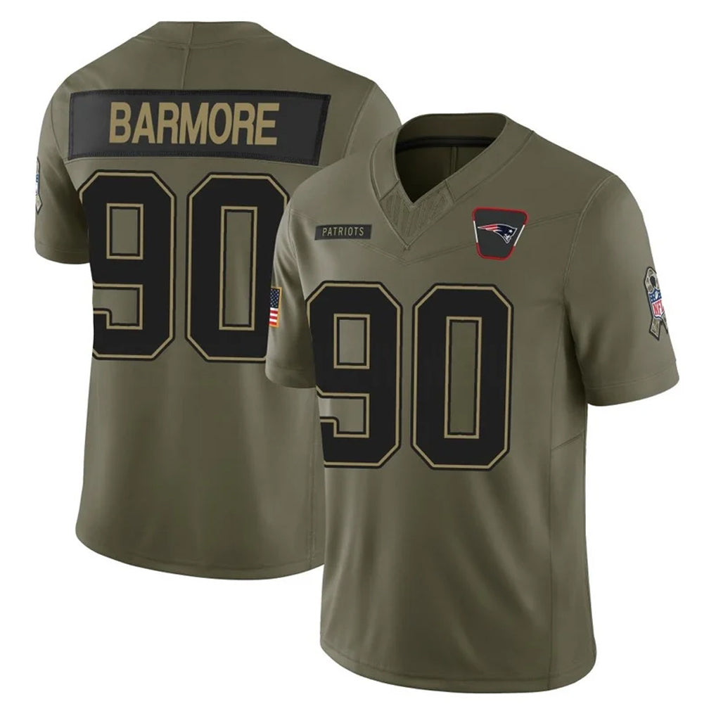 NE.Patriots #90 Christian Barmore Player Olive 2025 Salute To Service Limited Jdoa Stitched Jerseys