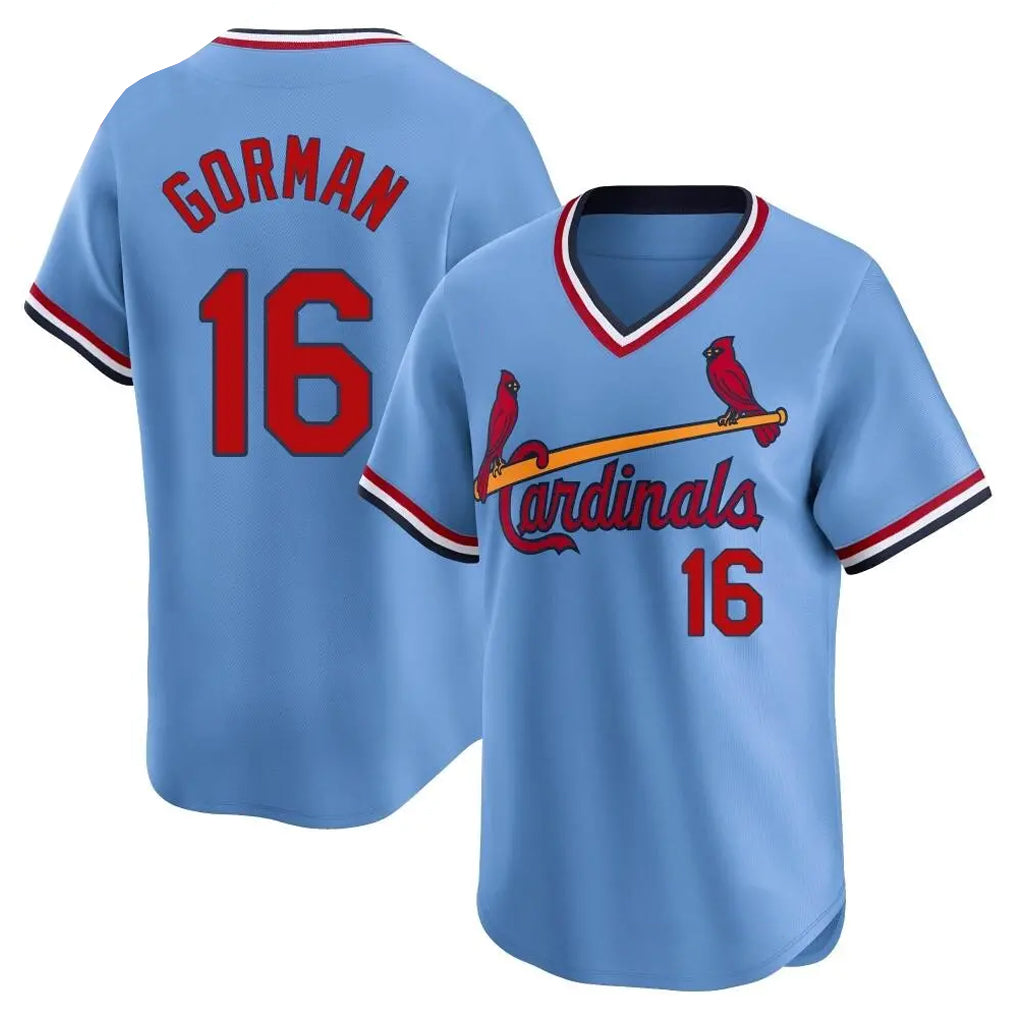 St. Louis Cardinals #16 Nolan Gorman Player Light Blue City Connect Home T-shirt Jdoa Stitched Jerseys