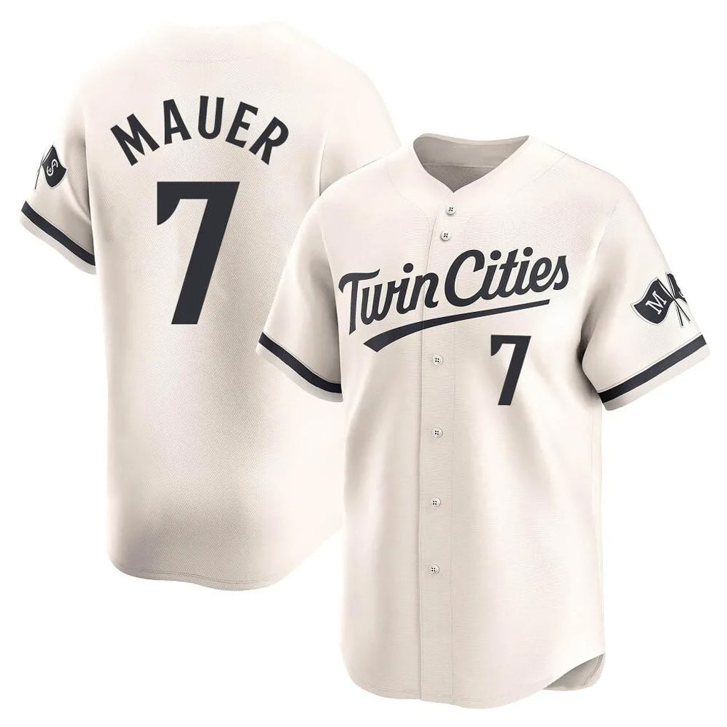 M.Twins #7 Joe Mauer Player Cream Home Limited Jdoa Stitched Jerseys