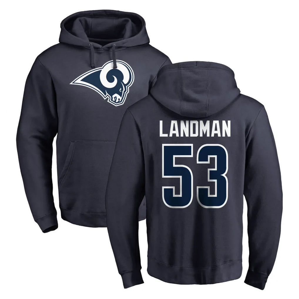 LA.Rams #53 Nate Landman Player Navy Pullover Hoodie Limited Game Jdoa Stitched Jerseys