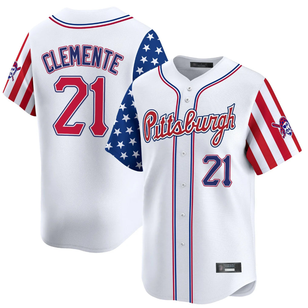 P.Pirates #21 Roberto Clemente Player White 2025 Independence Day Vapor Premier Limited Jdoa Stitched Jerseys