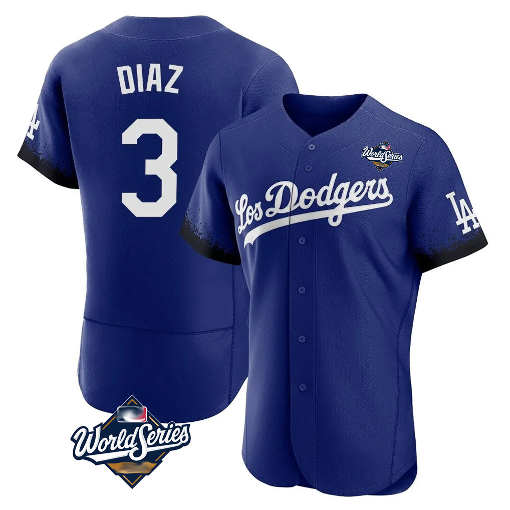 LA.Dodgers #3 Edwin D¨ªaz Player Royal World Series City Connect Elite Home Jdoa Stitched Jerseys