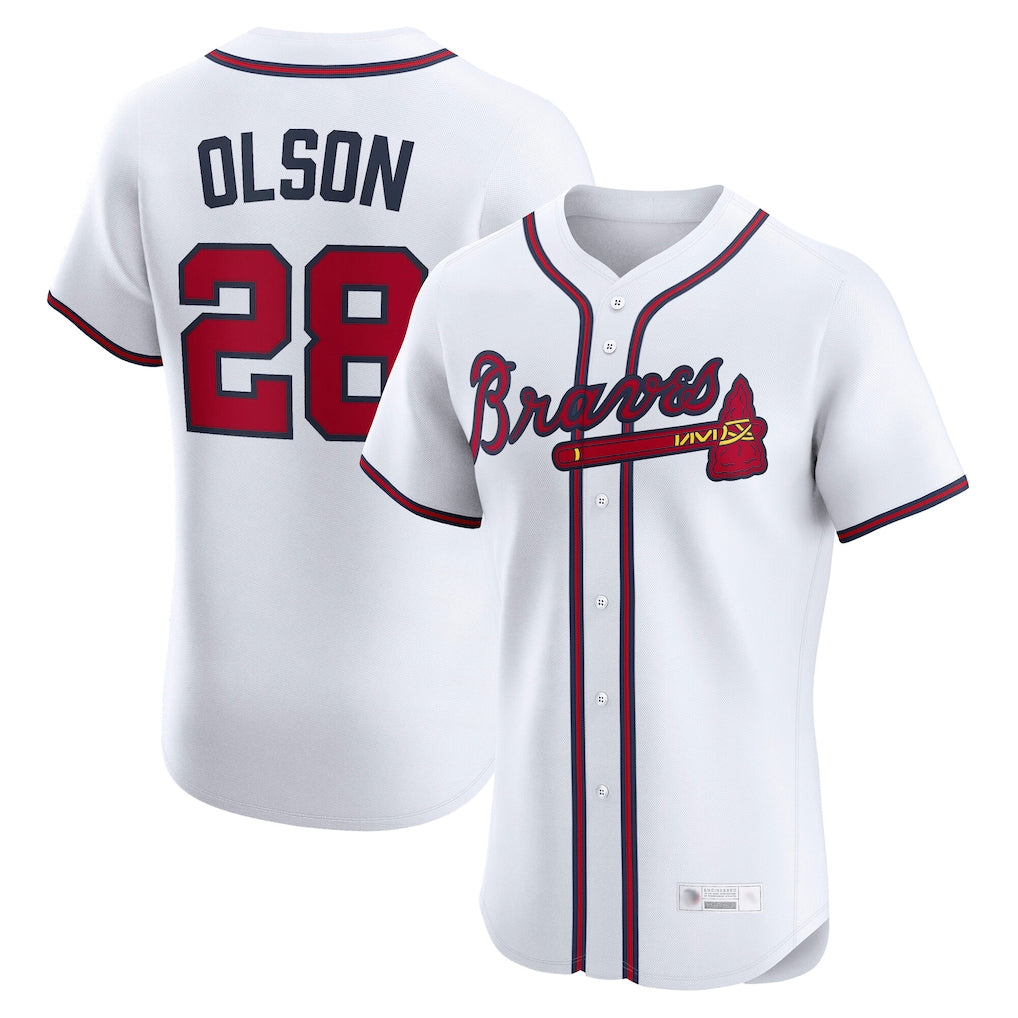A.Braves #28 Matt Olson Player White Limited Elite Home Game Jdoa Stitched Jerseys