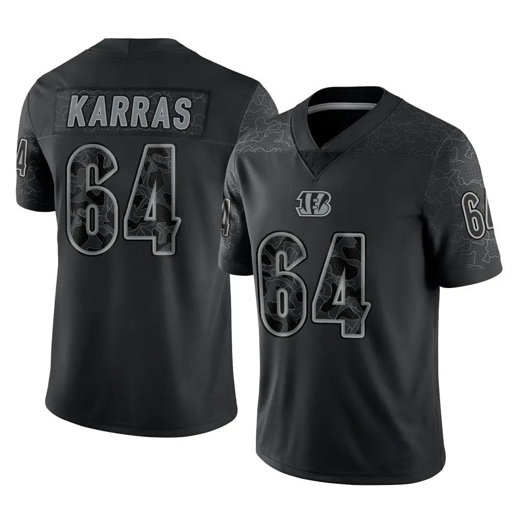 C.Bengals #64 Ted Karras Player Black Reflective Limited Game Jdoa Stitched Jerseys