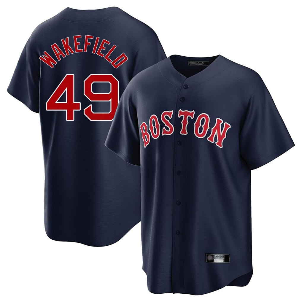 B.Red Sox #49 Tim Wakefield Player Navy Home Game Jdoa Stitched Jerseys