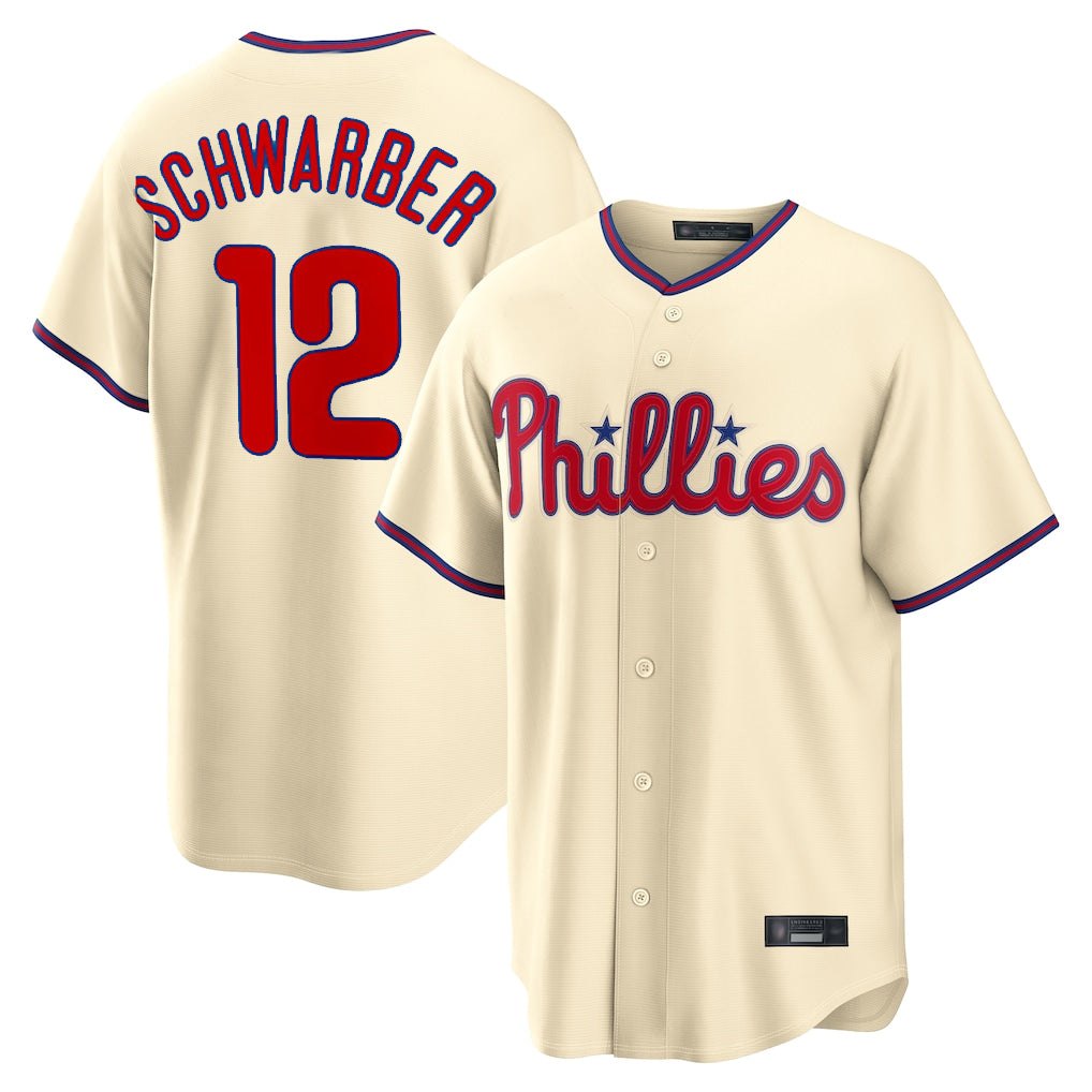 P.Phillies #12 Kyle Schwarber Player Cream Home Game Jdoa Stitched Jerseys