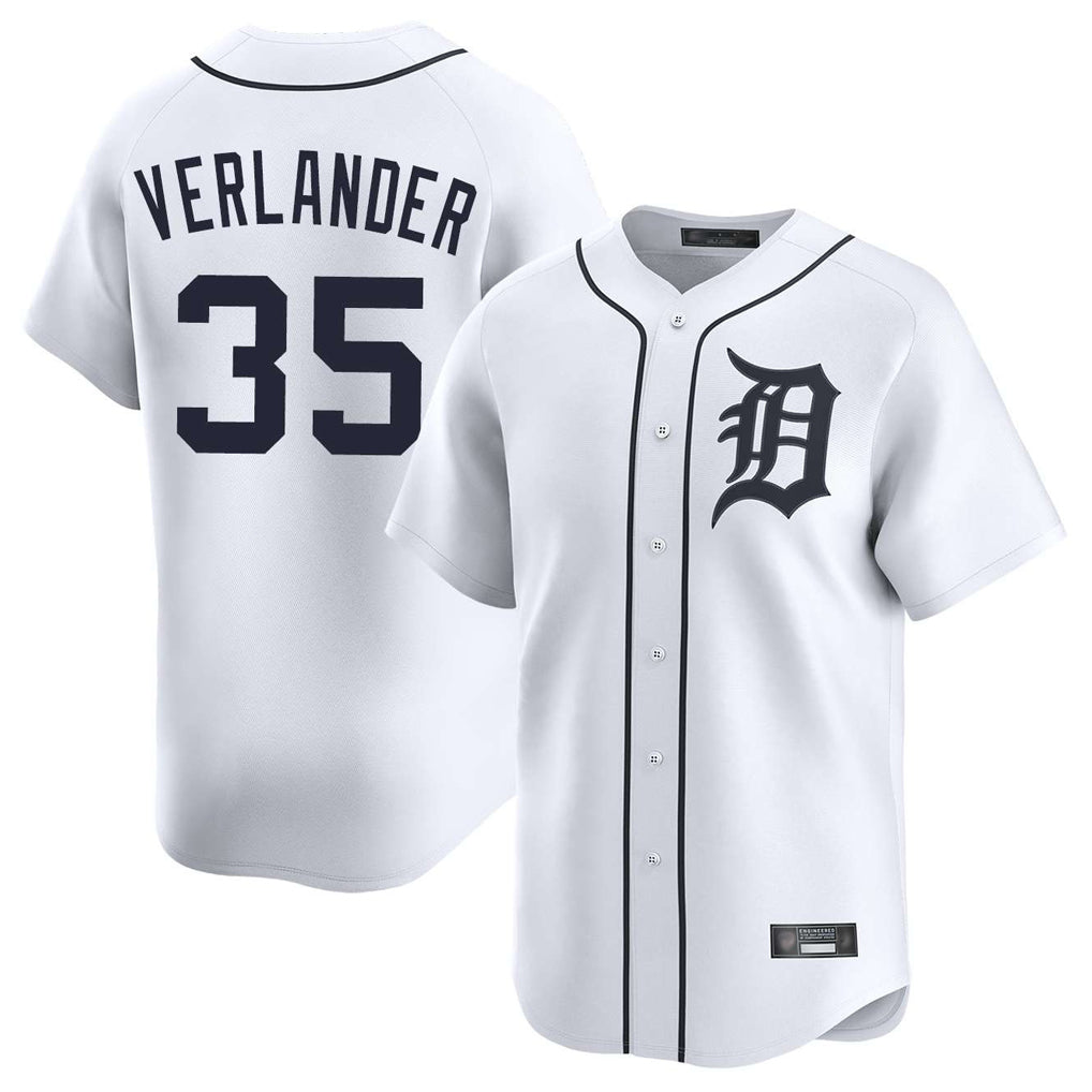 D.Tigers #35 Justin Verlander Player White Home Limited Jdoa Stitched Jerseys