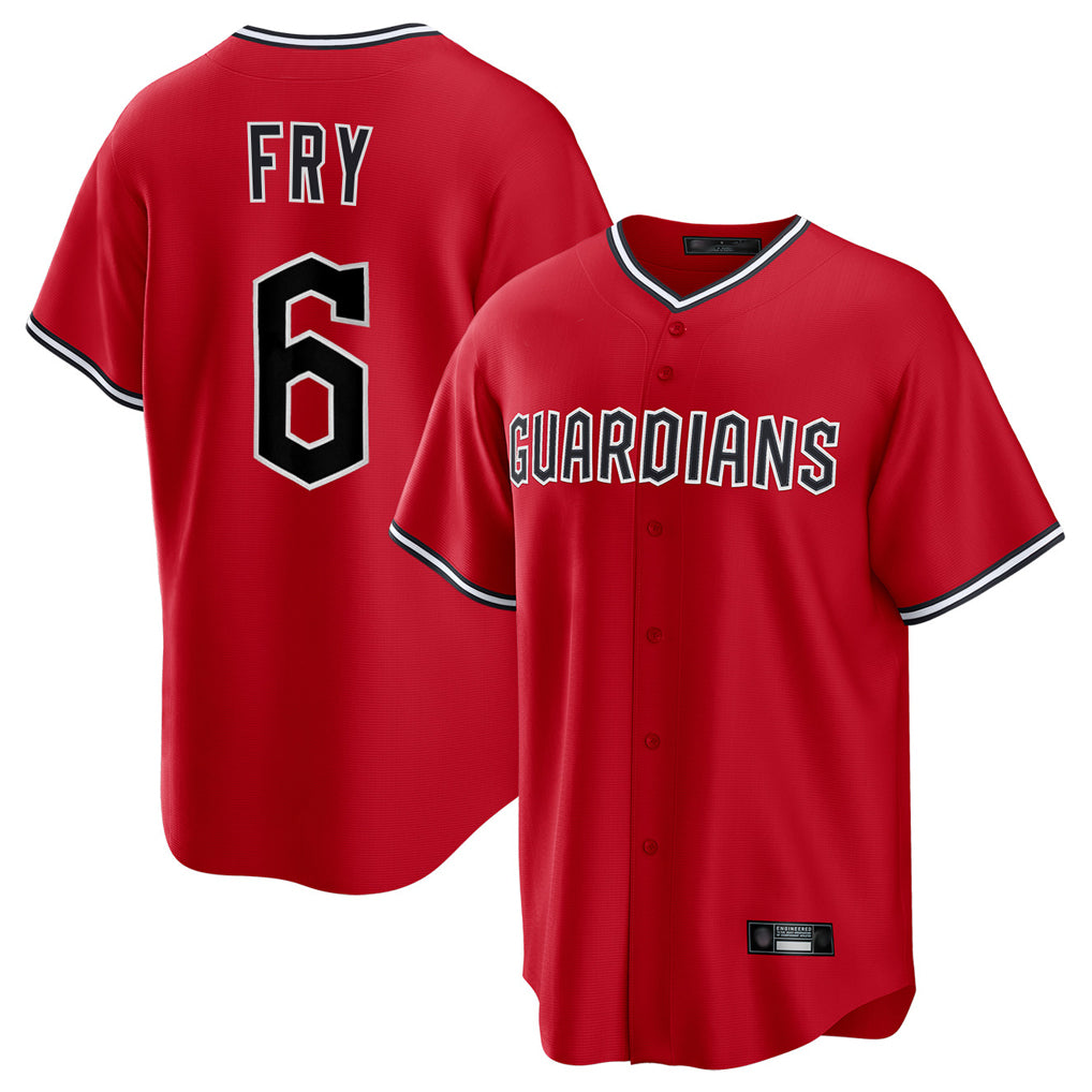 C.Guardians #6 David Fry Player Red Home Game Jdoa Stitched Jerseys