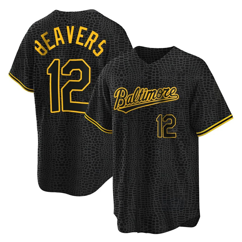 B.Orioles #12 Dylan Beavers Player Black Snake Skin City Home Game Jdoa Stitched Jerseys