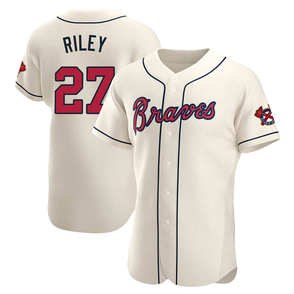 A.Braves #27 Austin Riley Player Cream Limited Elite Home Game Jdoa Stitched Jerseys