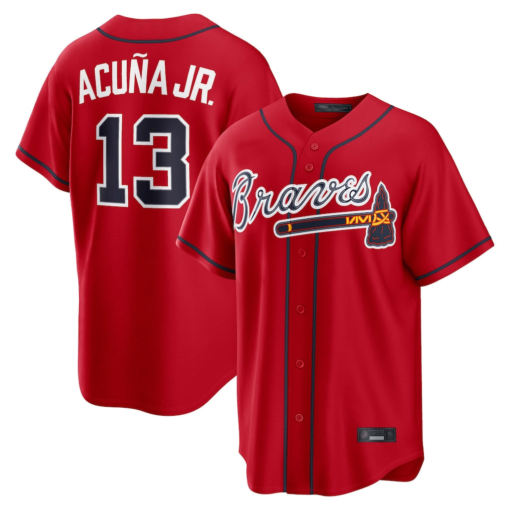 A.Braves #13 Ronald Acuna Jr Player Red Home Game Jdoa Stitched Jerseys