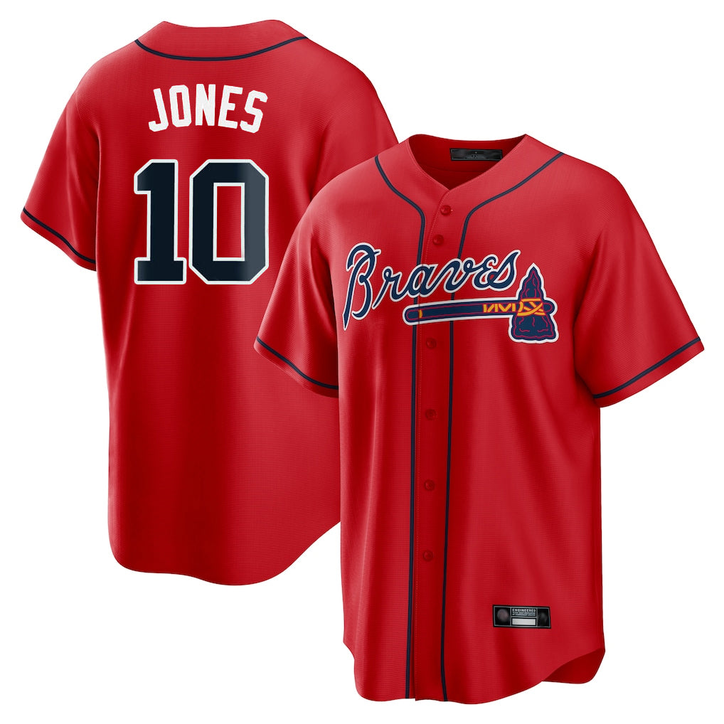 A.Braves #10 Chipper Jones Player Red Home Game Jdoa Stitched Jerseys