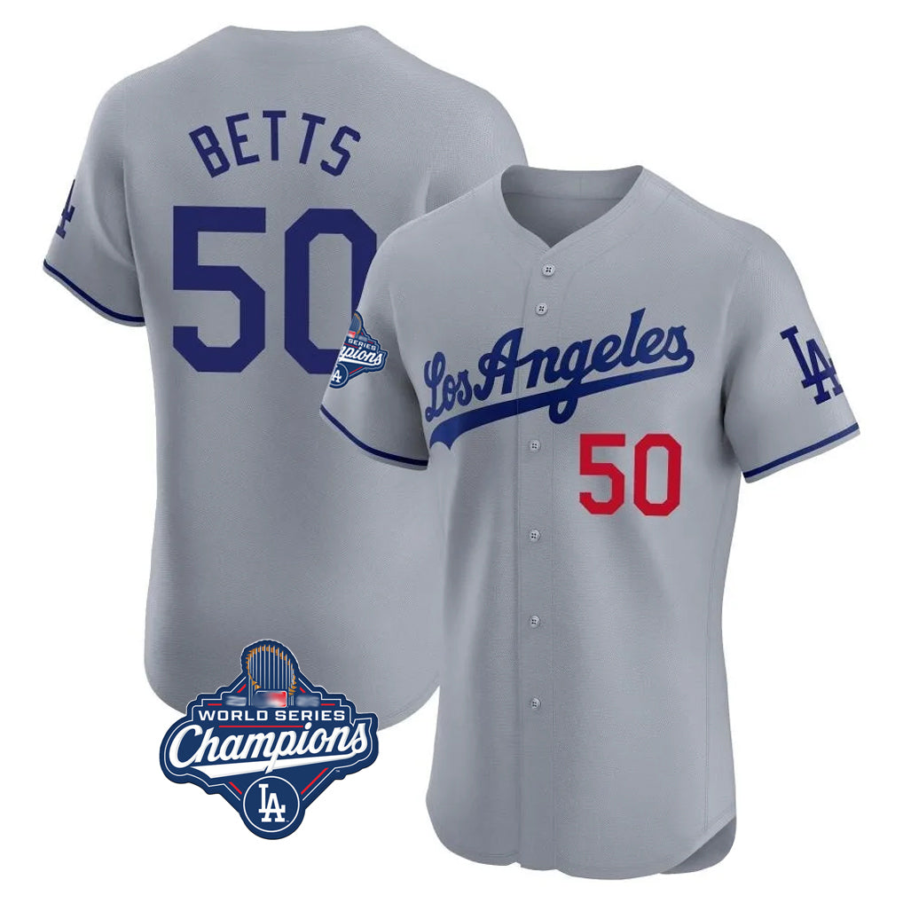 LA.Dodgers #50 Mookie Betts Player Gray World Series Meet Limited Elite Home Jdoa Stitched Jerseys