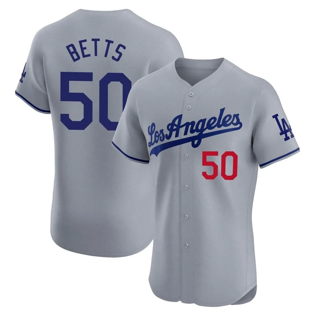 LA.Dodgers #50 Mookie Betts Player Gray Limited Elite Home Jdoa Stitched Jerseys