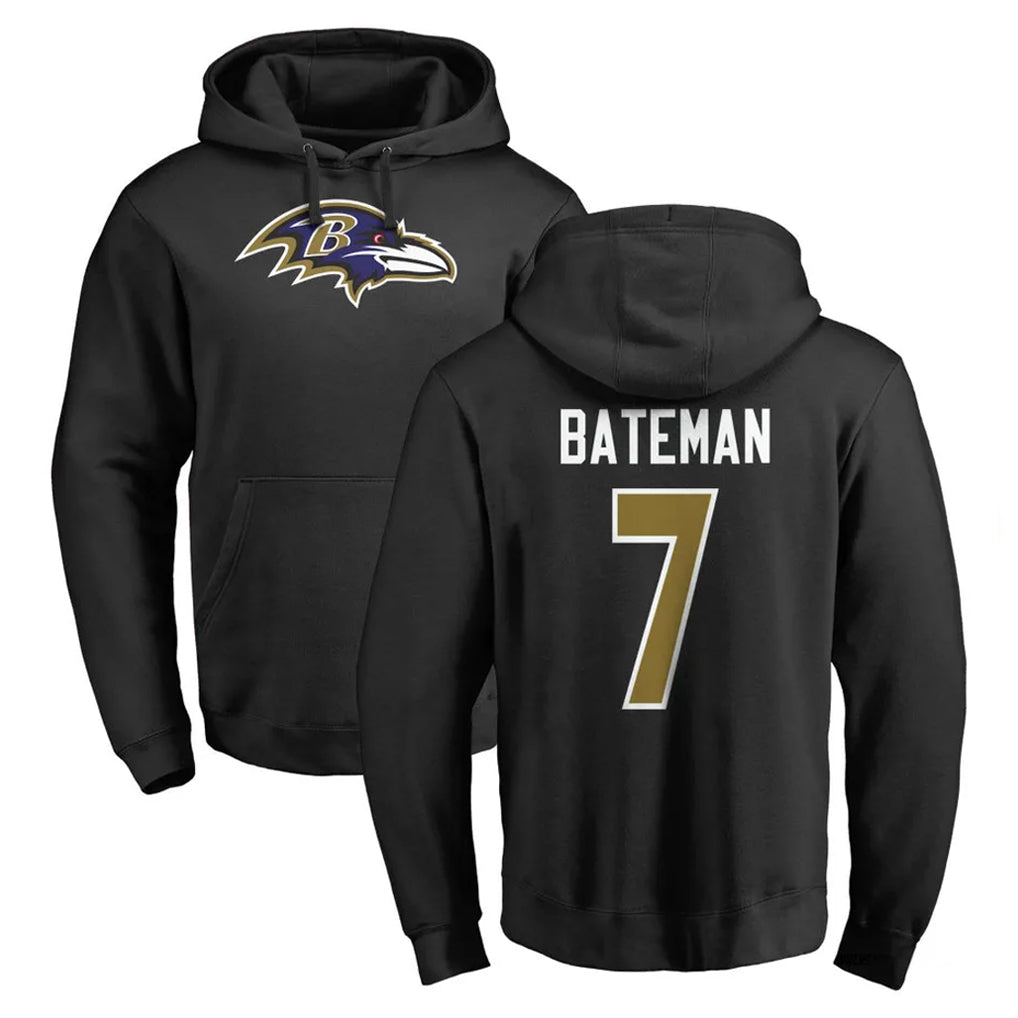 B.Ravens #7 Rashod Bateman Player Black Pullover Hoodie Jdoa Stitched Jerseys