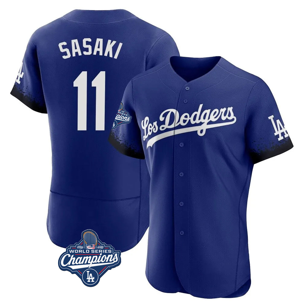 LA.Dodgers #11 Roki Sasaki Player Royal World Series Meet City Connect Elite Home Jdoa Stitched Jerseys